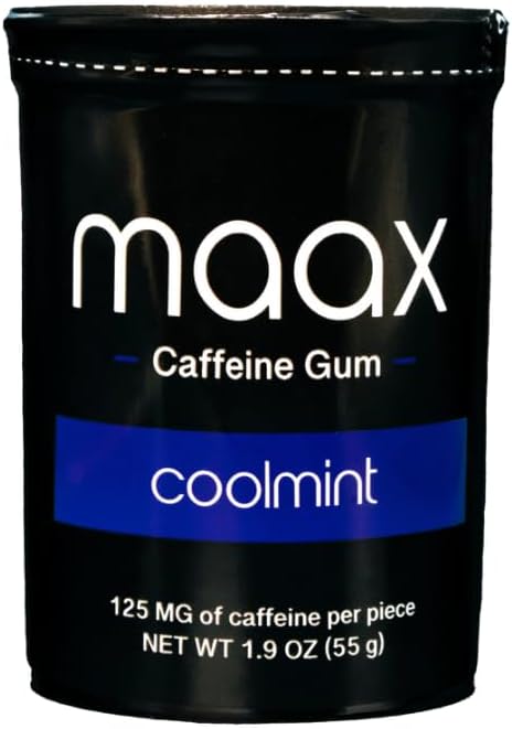 Maax Caffeine Energy Gum | 125mg of caffeine per piece | Coolmint | 25 pieces per container