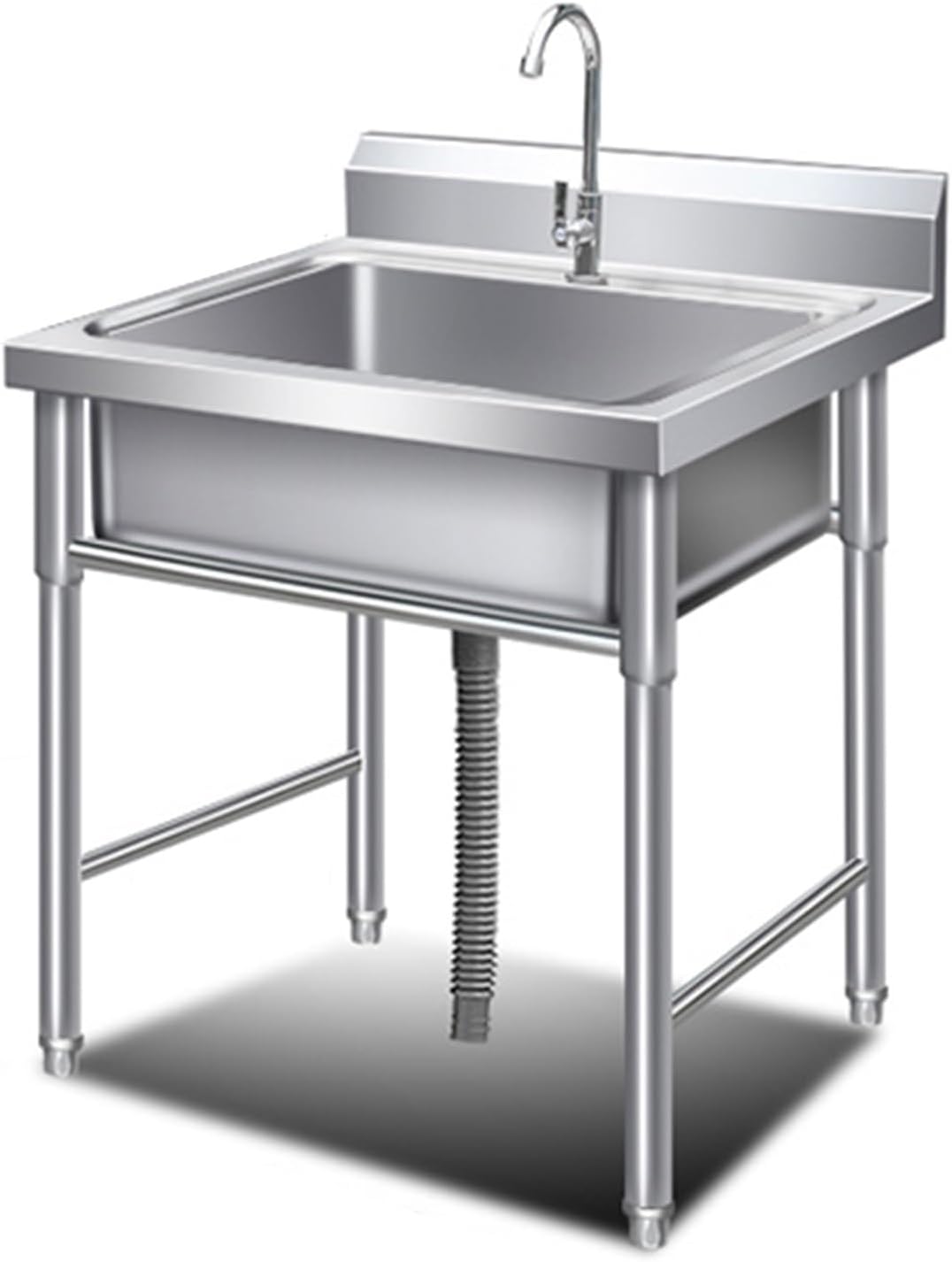 FORRTY Double Sink with Faucet, Stainless Steel, 0.05 inch 1.2 mm Thick, Freestanding Sink, Simple Kitchen Sink, Garden Sink, Outdoor Use, Commercial Sink, W 19.7 - 55.1 inches 50 - 140 cm, For