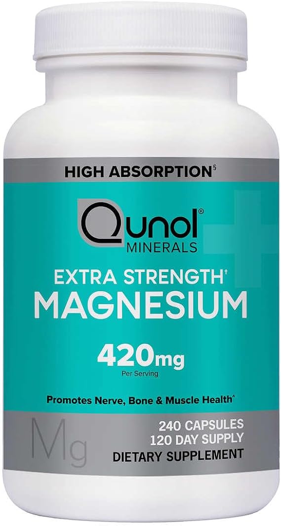 Qunol Magnesium Extra Strength 420mg, Vegetarian & Gluten Free, 240 Capsules