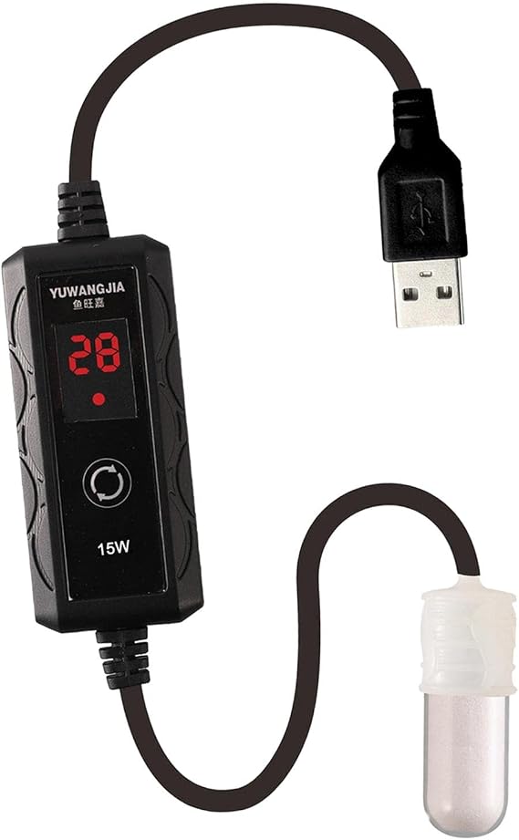 USB Small Fish Tank Heater Heating Tool External Temperature Controller 15W, White