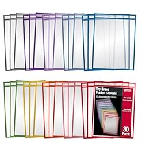 Better Office Products Dry Erase Pocket Sleeves, 30 Count, Crystal Clear, Oversized, 10.25" x 13.75", Heavy Duty Dry Erase Pocket Sheet Protectors, Reusable Pockets with 10 Assorted Colors, 30 Pack