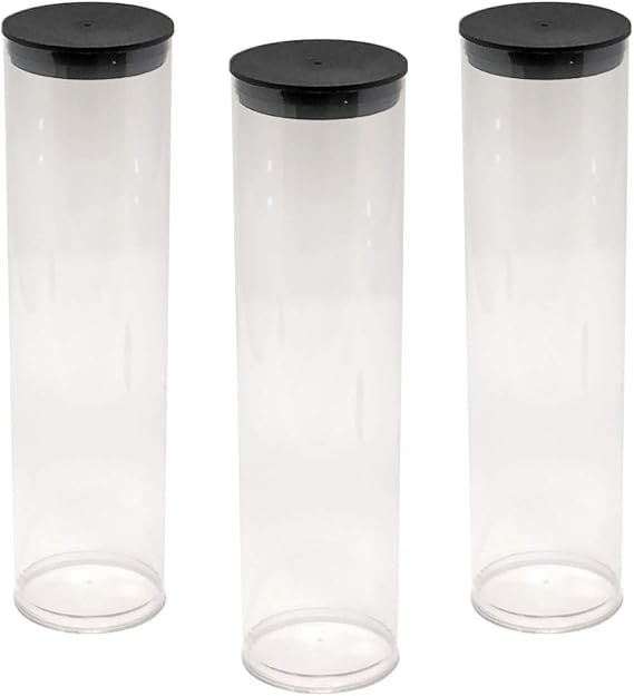 Prestige Import Group - 2" x 8.25" Transparent Clear Plastic (PETG) Storage Tubes with Black Lid - 5 Pack