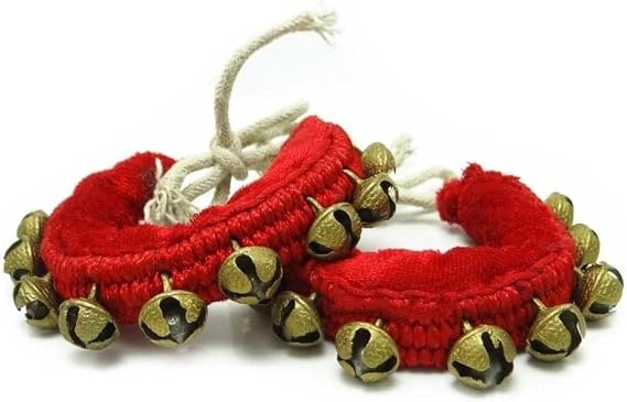 Ghungroo Bells for Indian Classical Dance 1 to 4 Line Variants Handmade Brass Bells on Cotton String Ankle Bells for Kathak, Bharatanatyam, Odissi for Kids & Adults (1 Pair) (1 Line)