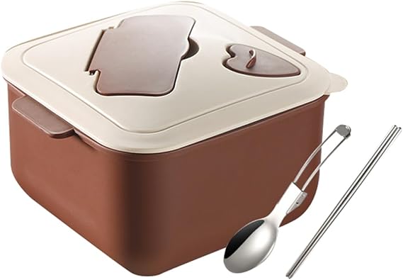 Ramen Donburi Ramen Rice Bowl with Lid, Square Instant Ramen Rice Bowl with Lid, Water Filterable, Stainless Steel, Large Capacity, 47.2 fl oz 1,200 ml, Thermal, Leak Proof, Convenient, Portable, Soup Rice Bowl, Household Tableware, Heating, Convenient for Work or School Commutes with Lid, Chopsticks Spoon Included Coffee, 47.2 fl oz 1,200000000 fl oz 1 ml