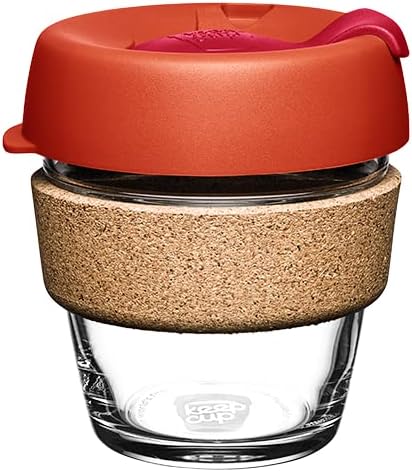 KeepCup Brew Cork - Reusable Coffee Cup Tempered Glass and Natural Cork, Extra Small 6oz/177ml - Daybreak