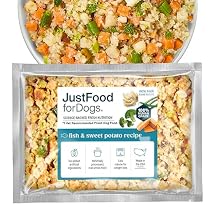 JustFoodForDogs Frozen Fresh Dog Food Toppers and Meals, Human Grade, Balanced Fresh Pet Meal or Topper, No Preservatives, Limited Ingredient Recipe, Fish & Sweet Potato 18 oz - 7 Pack