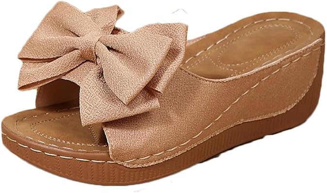 Women's Dressy Wedge Flat Sandals Bow-tie Round Open Toe Platform Slides Summer Beach Comfortable Boho Shoes Flats Sandal