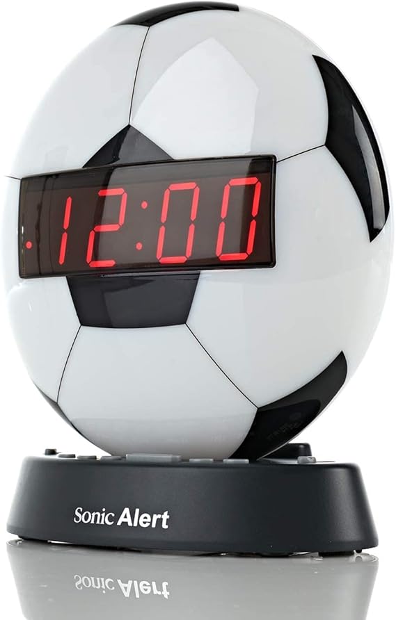 Sonic Alert Glow Night Light Soccer Ball Alarm Clock - Battery Backup & Full Range Dimmer - Easy to Set Digital Alarm Clock for Kids