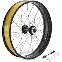 26in Snow Bike Front Wheel for E-Bike 26in X4.0 Tire Fat Bicycles Wheel for Beach Bike/Electric Bicycles Aluminum Alloy 36H Quick Release 9x135mm 6 Bolts Disc Brake Hub