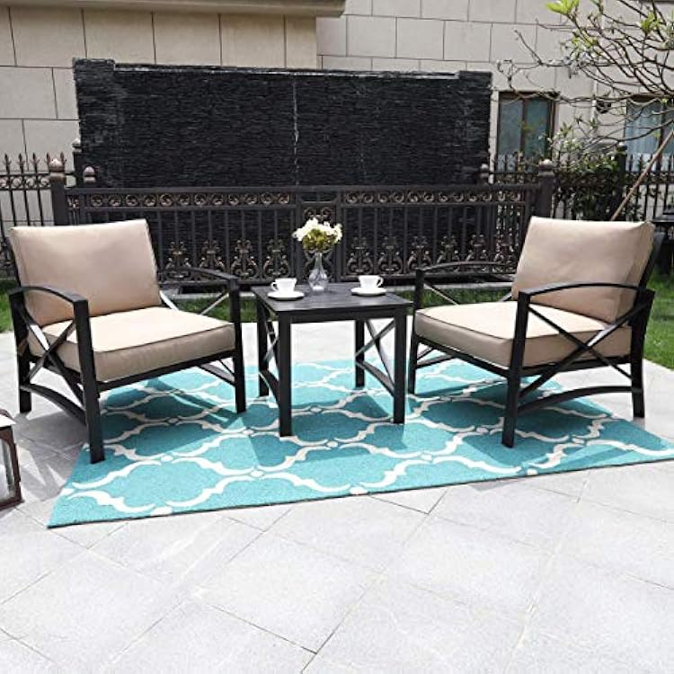PHI VILLA Outdoor Patio Furniture Set for 5, Outside Metal Extra Wide Relaxing Deep Seating Sofa Chairs and Coffee Table Set of 4 with 5.75 Thick Cushions fit Porch, Garden or Backyard