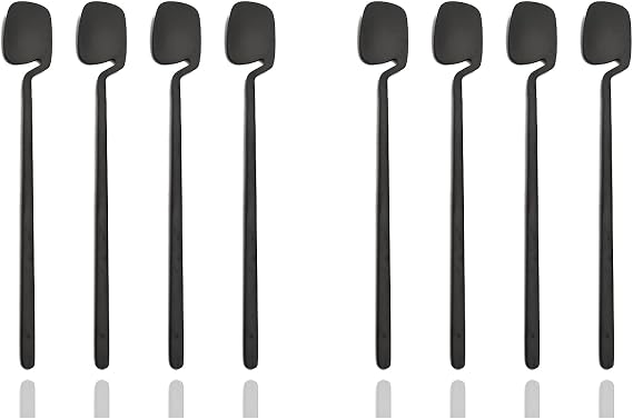 JASHII 8pcs Long Handle Spoon Hangable Coffee Iced Teaspoon, 304 Stainless Steel Stirring Spoons for Tea, Dessert, Cocktail,6.9" - Matte Black