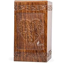 Handmade Rosewood Urn for Human Ashes | Tree of Life Wooden Urns Hand-Crafted - Funeral Cremation Urn for Ashes (Heart Tree, Adult 250 Cu/in)