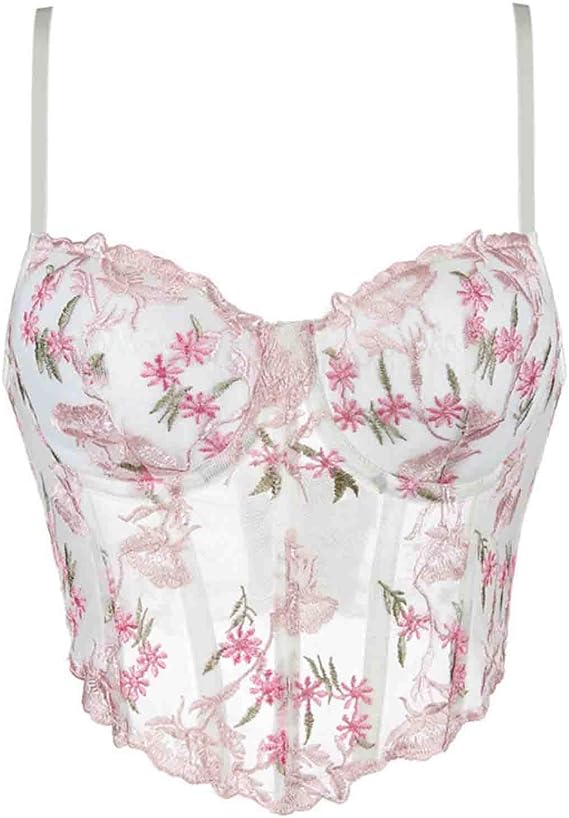 Akklian Lace Bustier Corset Tops for Women - Sexy Going Out Party Club Bralette Tie Shoulder Y2k Fashion Lingerie Camisoles