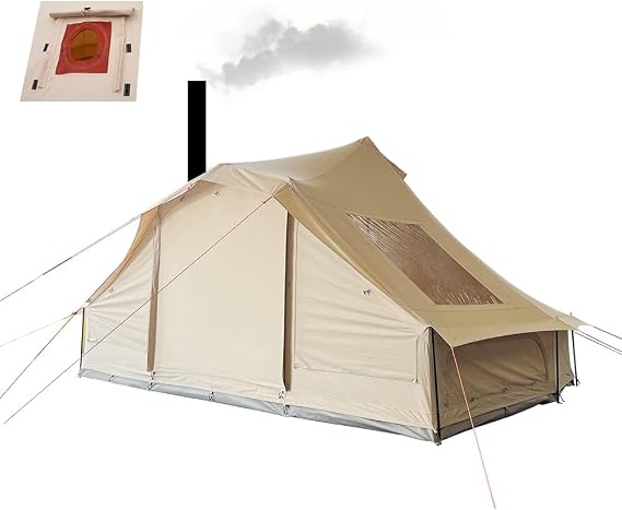 Star Gazing Tent 4 Season Canvas Glamping Yurt Tent with Wood Stove Hole and Skylight for 6-8 Person Camping Hunting