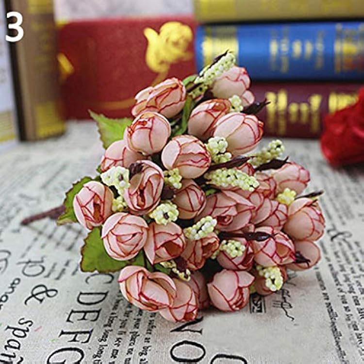 Artificial flowers Simulation Flower Sweet Artificial Rosebud Bouquet Home Wedding Cloth Rose 15 Flowers on 1 Piece DIY Floral Arrangement for Home Garden Outdoors and Indoors Decorations - Light Pink
