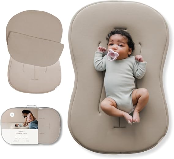 snuggle me Organic Newborn Baby Infant Lounger Pillow & Travel Bag - Birch | CSPC Compliant, Premium Organic Cotton With Snugglecore, Machine Washable Cover, Baby Nest, Baby Registry Essential