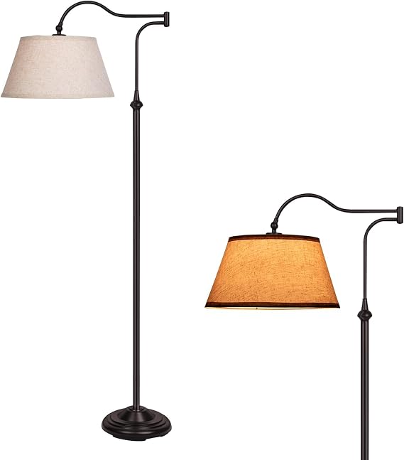 Cantilever Floor Lamp, Standing Chandelier Floor Lamp with 180° Adjustable Swing Arm, Modern Floor Lamps with Linen Shade,Classic Lamp for Living Room Office Bedroom Reading [Energy Class A]