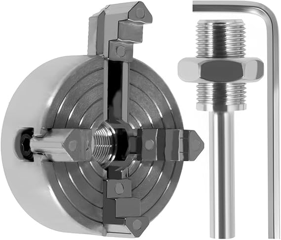 4 Jaw Lathe Chuck, Silver Sturdy with Wrench and Connecting Rod,for Woodworking Lathes