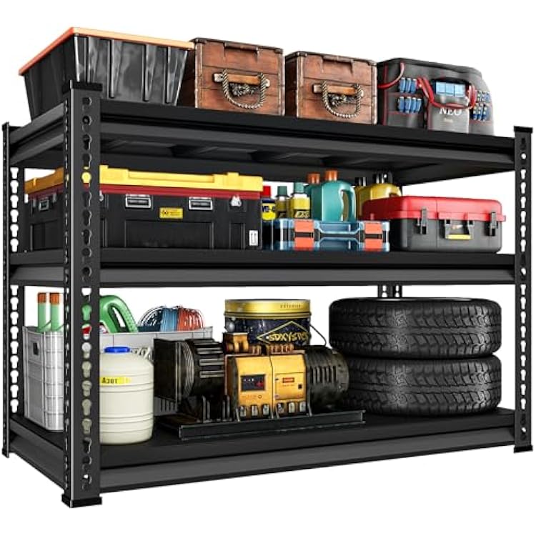 48 W Garage Shelving Heavy Duty, 1500LBS Loads Shelving Units and Storage Racks, 3-Tier Metal Garage Storage Shelves, Industrial Utility Shelf Heavy Duty,48 Wx16 Dx39 H, Black