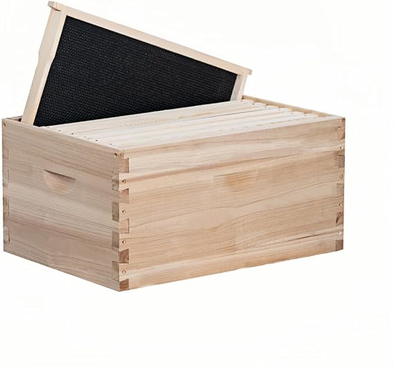POLLIBEE 8 Frame Deep Bee Hive Box, Langstoth Deep Brood Bee Box for Beekeeper,Include Beehive Frames and Wax Foundations (unassembled)