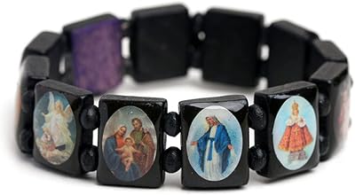 Fashion Wood Stretch Catholic Icon Bracelets Saint Jesus Cross Virgin Mary Religious Unisex Bracelet 3-color