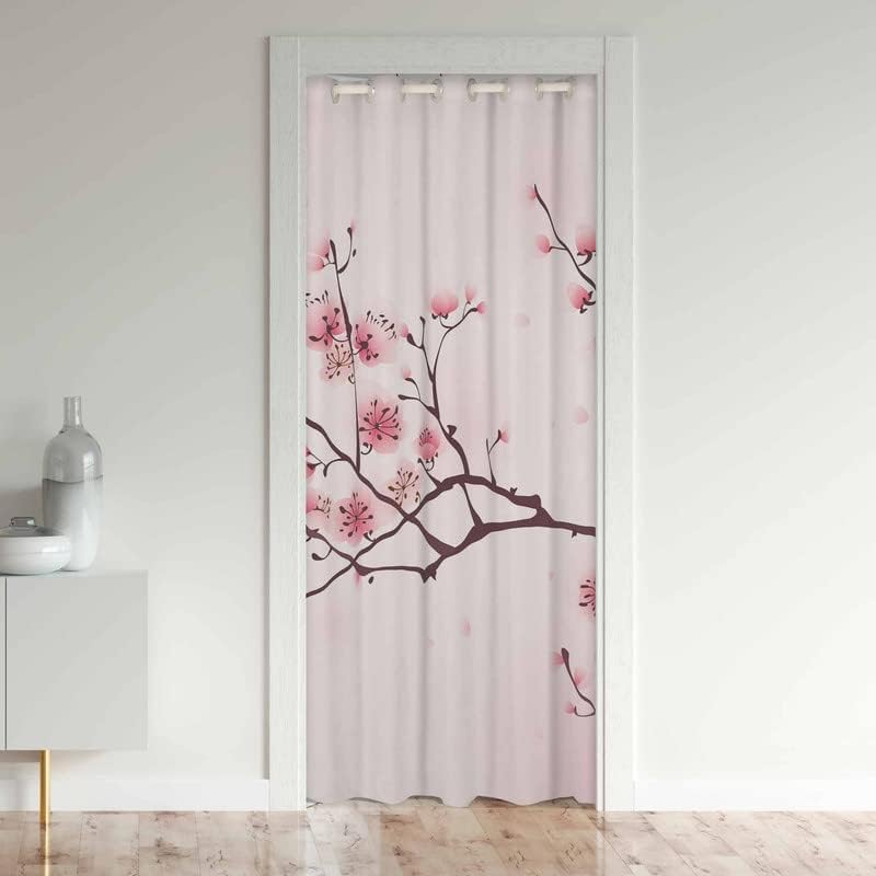 Loussiesd Cherry Blossom Doorway Curtains Privacy Japanese Sakura Floral Closet Door Curtain for Bedroom Pink Flower 30%-50% Blackout Door Cover Curtains Window Curtain Drape 1 Panel 106x203cm