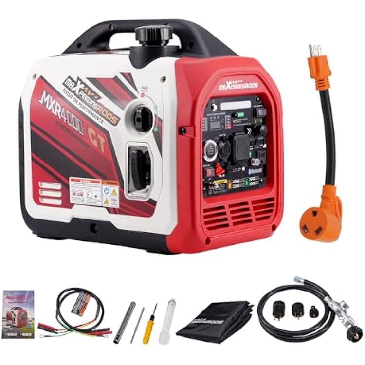 maXpeedingrods 4000 Watt Dual Fuel Inverter Generator with Bluetooth Control Start, with RV Power Adapter Cord 15Amp to 30Amp, NEMA 5-15P to TT-30R