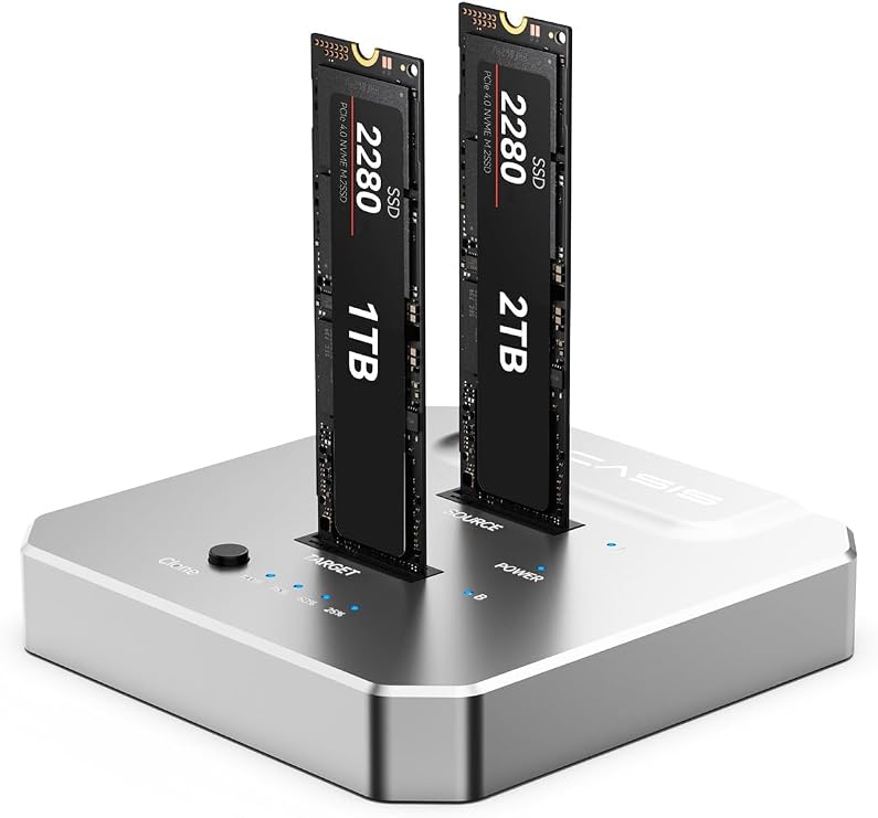ACASIS 20Gbps M.2 NVMe SSD Cloner & Docking Station, Dual-Bay Duplicator | Offline Cloning Aluminum Heat Dissipation Tool-Free Installation PCIe NVMe M-Key Support USB Adapter Design