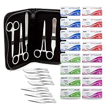 Sterile Sutures Thread with Needle Plus Tools - First Aid Field Emergency, Trauma Practice Suture Kit; Taxidermy; Medical, Nursing and Vet Students (16 Mixed 0, 2/0, 3/0, 4/0 with 12 Instruments) 28PK
