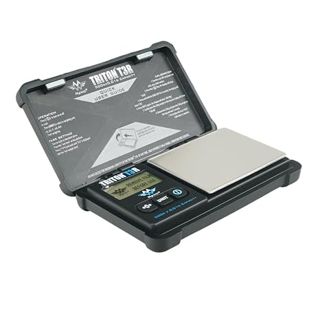 Triton T3R Rechargeable Scale 500g x .01g | Six weighing modes, 40-hour continuous use, rubber case, backlit LCD, protective cover doubles as tray