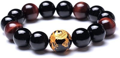 Mens Tiger Eye Stone Elastic Bead Bracelet with Dragon Pattern Bead | Dragon & Beaded Bracelet