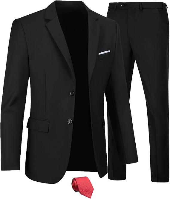 Furuyal Men's Suit 2 Piece Slim Fit Dress Suits for Wedding Prom Tuxedo | Classic Set,Two Button Blazer,Adjustable Waist,Dress Pants,Formal Suits,Trajes Para Hombre Elegantes