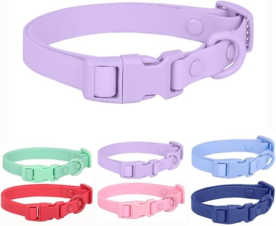 Waterproof Dog Collar, Biothane Silicone Plastic PVC Rubber Washable Quick Release Buckle Outdoor Puppy Collars Durable Adjustable for Small Medium Large Dogs, Purple M
