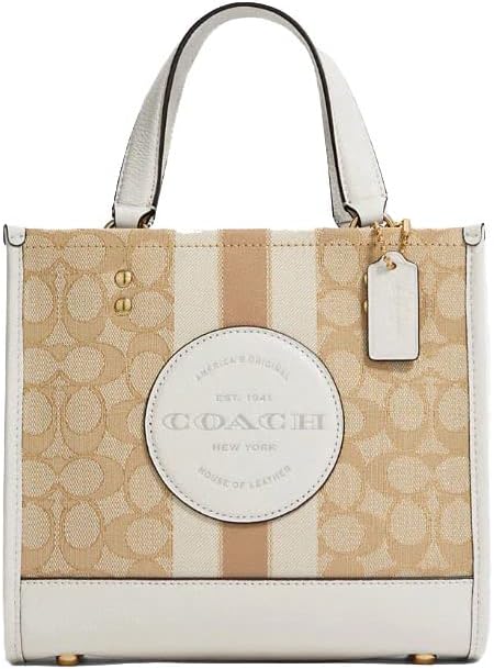 Coach Women's Dempsey Tote 22 Signature Jacquard - Stripe Patch - Light Khaki - Chalk, Brown, 2XL