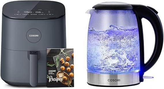 COSORI Air Fryer Pro LE 5-Qt Airfryer, Quick and Easy Meals, UP to 450F, Quiet, 85% & Electric Kettle, Tea Kettle Pot, 1.7L/1500W, Stainless Steel Inner Lid & Filter, Hot Water
