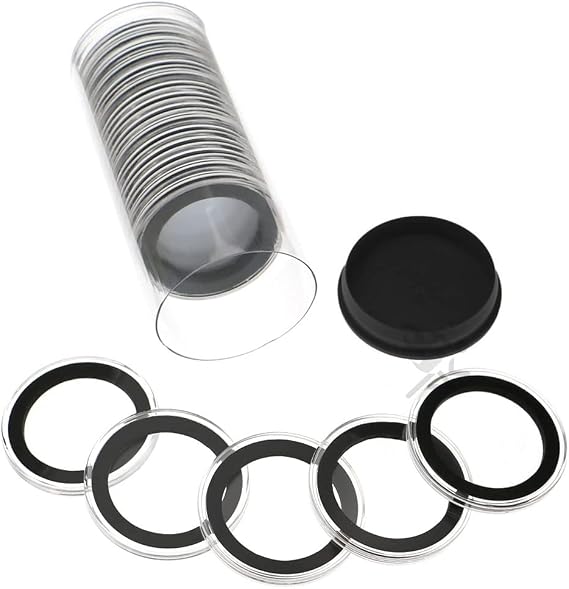 OnFireGuy 20 37mm Ring 1oz Silver Philharmonic, 1oz Gold Philharmoniker Coin Holders & Capsule Storage Tube (Black Lid & Black Ring Holders)
