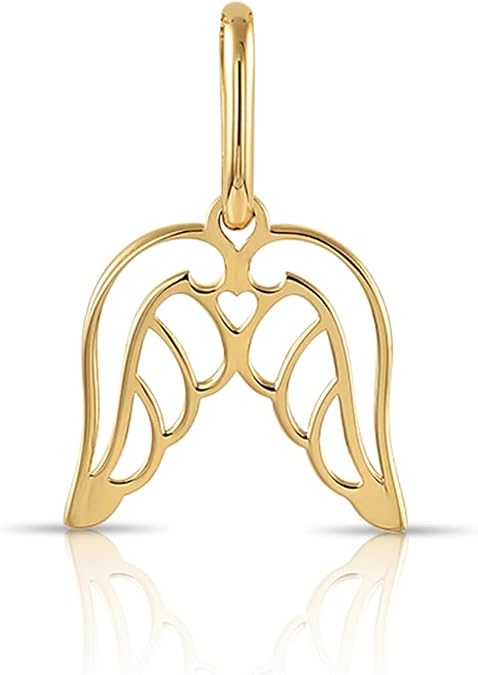 TILO JEWELRY 14K Solid Yellow Gold Angel Wings Pendant Charm