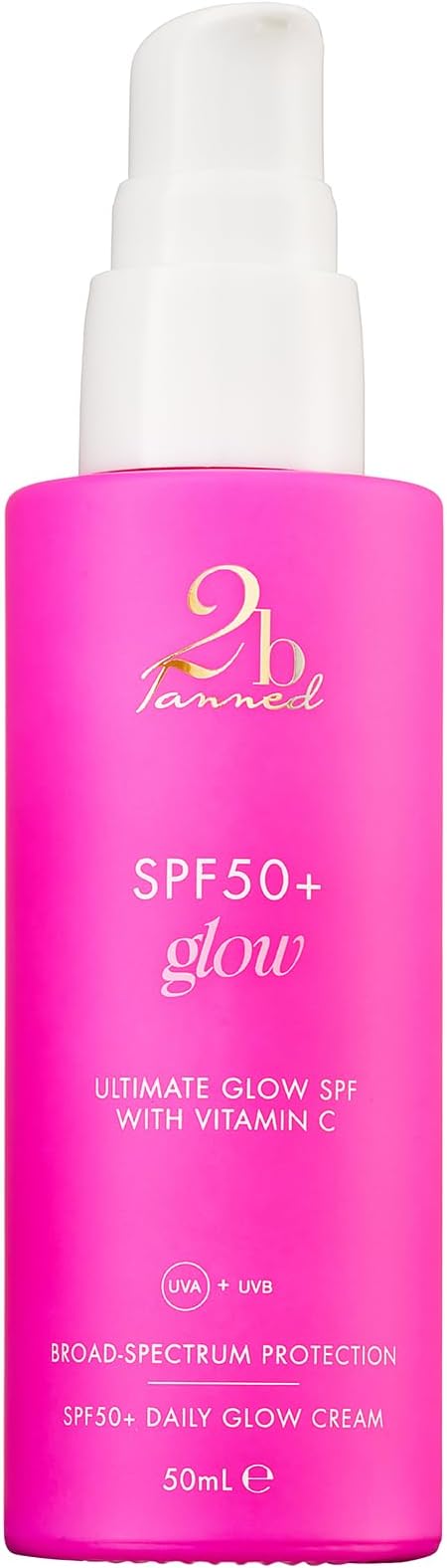 2bTanned Glow SPF 50 Face Moisturiser (50ml), Facial Cream with Sunscreen and Subtle Shimmer, Anti Heat Aging, UVA &amp; UVB Protection, Antioxidants and Vitamin C