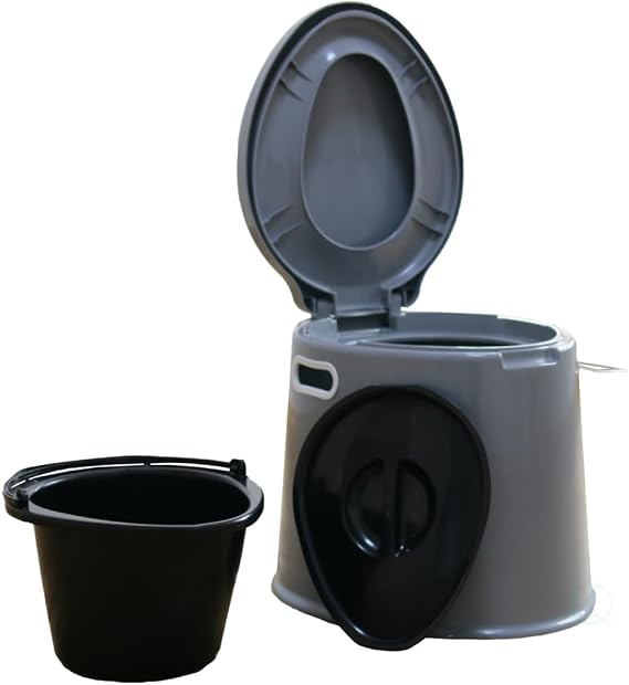 Gardenised Portable Camping Toilet with Lid, Gray Travel Potty for Adults and Kids, Lightweight Outdoor Toilet for Camping, RV, Road Trips, Hiking, Boating, Fishing, Travel, and Emergency Use