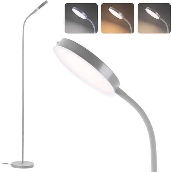 LALISU Floor Lamp, Led Floor Lamps for Living Room, Stepless Adjust Color Temperatures & Brightness Standing Lamp with Touch Control Tall Lamps Adjustable Gooseneck Reading Floor Lamp (Grey)