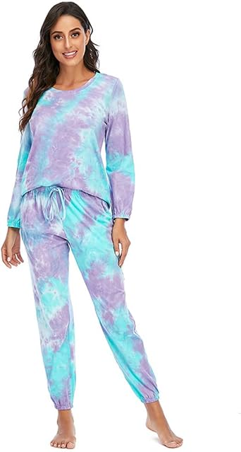 Tie dyed pajamas Set For Women Long Sleeved Pants autumn winter Two Piece pajamas Homewear