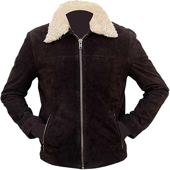 Zulin Mens Brown Suede Leather Jacket | Shearling Collar Winter Jacket | Zipper Biker Jacket Rick Style Casual Suede Jacket