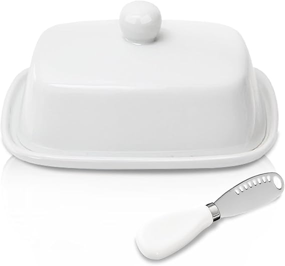 Ceramic Butter Dish with Lid and Handle, Home Ceramic Butter Dish | with a Butter Spatula for Countertop, Porcelain Health Dishwasher Safe