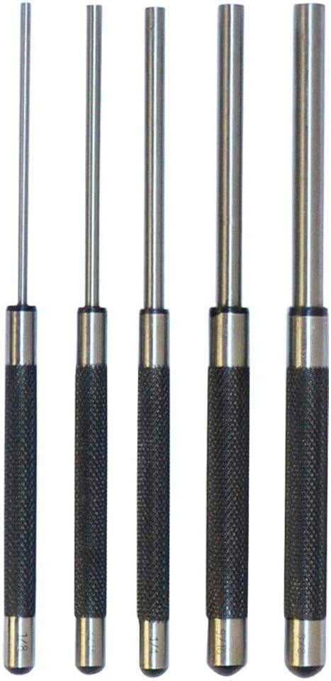 8" Long Drive Pin Punch Set 5 Piece Knurled Body Punches Tool Set