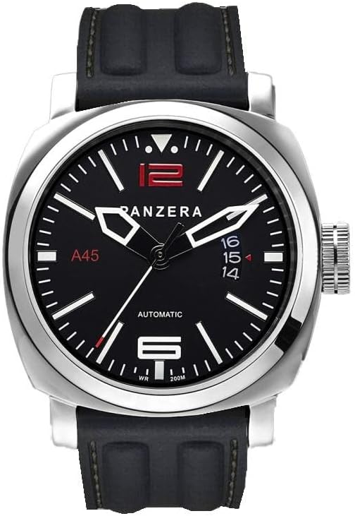 Panzera "Aquamarine 45 - Atlantic Descent Automatic Stainless Steel 316L IP Diver Black Day-Date Silicon Men's Watch
