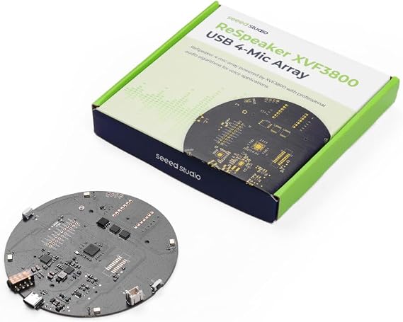 reSpeaker XVF3800 USB Microphone Array, 4-Mic AI Voice Capture with Noise Cancellation & 360 Far-Field Pickup, Plug & Play for Raspberry Pi, Jetson & Voice Assistants