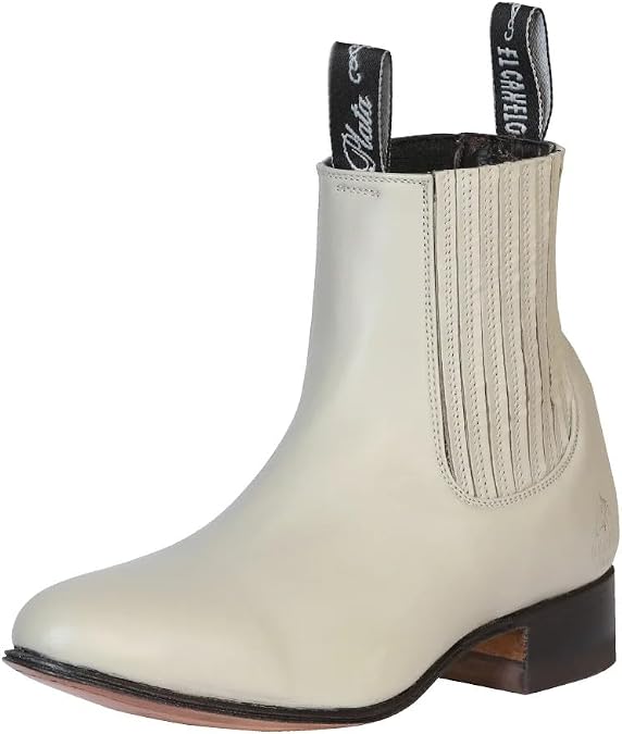 Men's Original El Canelo Plata Genuine Deer Leather Botines Charros Short Ankle Boots - Oyster