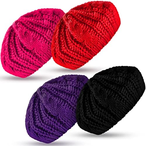 SATINIOR 4 Pieces Knit Beret Hats for Women Soft Lightweight Crochet Knit Beret Hats for Winter Holiday