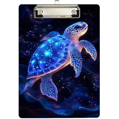 Fashion clipboard,Personalized Clip Boards Design Wite Office Supplies with Low Profile Metal Clip,Retractable Hanging tab,Standard A4 Letter Size 9 x 12.5 Inch,Starlit Sea Turtle