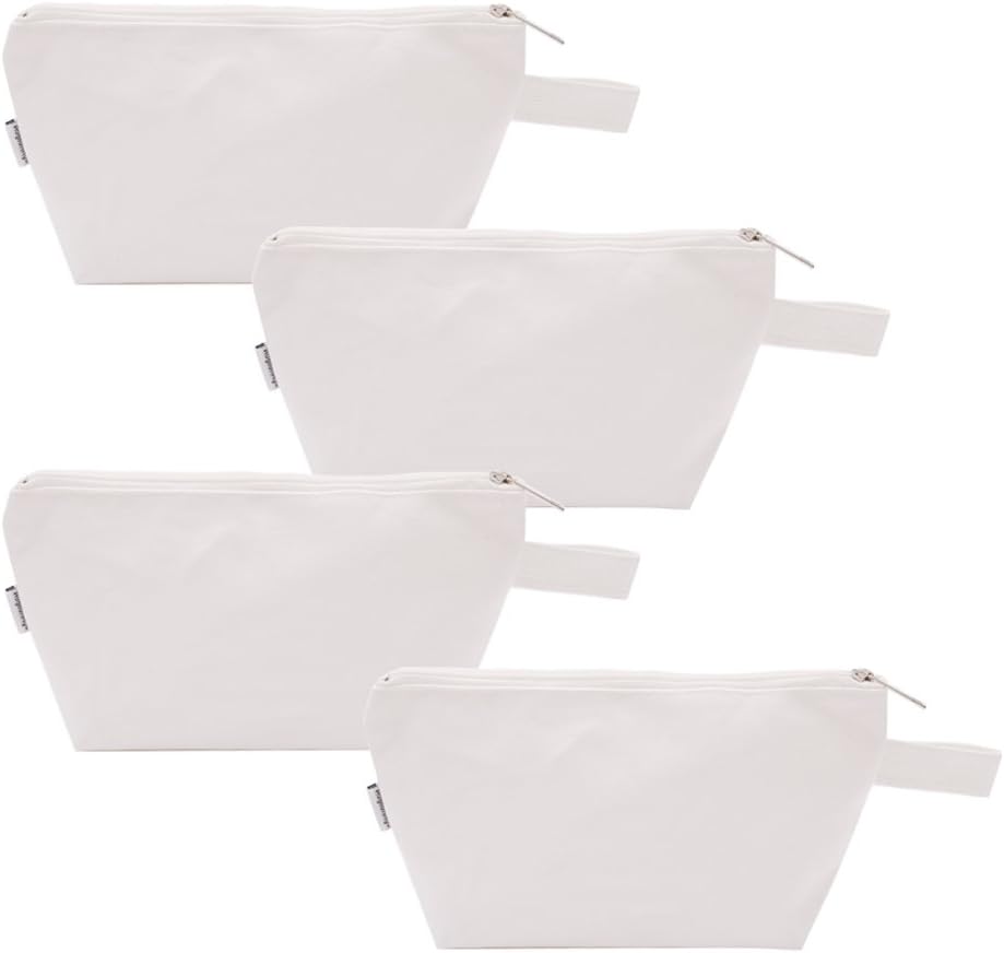 100% Cotton 16oz Heavy Duty Multi-Purpose Canvas Zipper Cosmetics Makeup Travel Toiletry Organizing Pouch 4-Pack